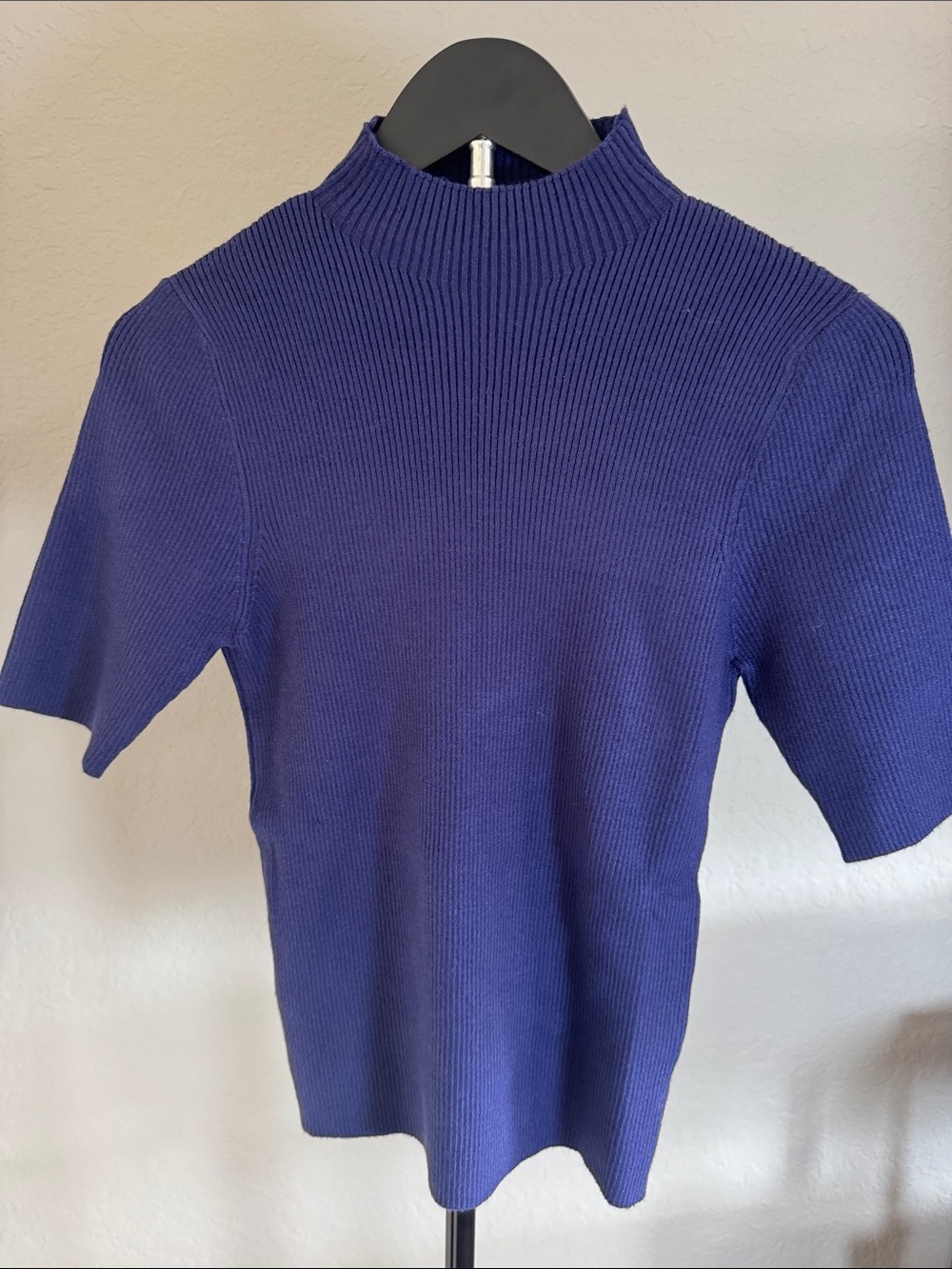 Men's Short-Sleeve Ribbed Turtleneck Sweater - Navy